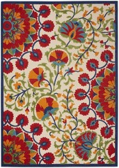 4′ X 6′ Red And Ivory Floral Indoor Outdoor Area Rug