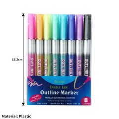 Color Card Writing Drawing Double Line Outline Pen Highlighter Marker Pens TL