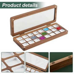 PH PandaHall Empty Watercolor Paint Palette, 24 Grids Wooden 2.6x7inch, Brown