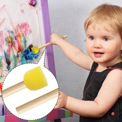 10pcs Round Sponge Paint Brushes, Wooden Handle DIY Art Craft Painting Tools
