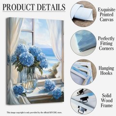 BJYCHG Hydrangeas Pictures Hydrangeas Wall Art Blue Bathroom Decor Coastal Ca…
