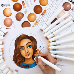 Ohuhu Alcohol Markers Skin Tone Brush Tip -Skin Color Art Marker Set for Artist