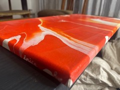 Acrylic Paint Pour Vibrant Red, Gold and White