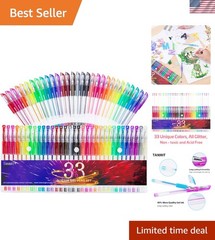 Glitter Gel Pens, 33 Colors Neon Glitter Pens Set Gel Art Markers with 40% Mo…