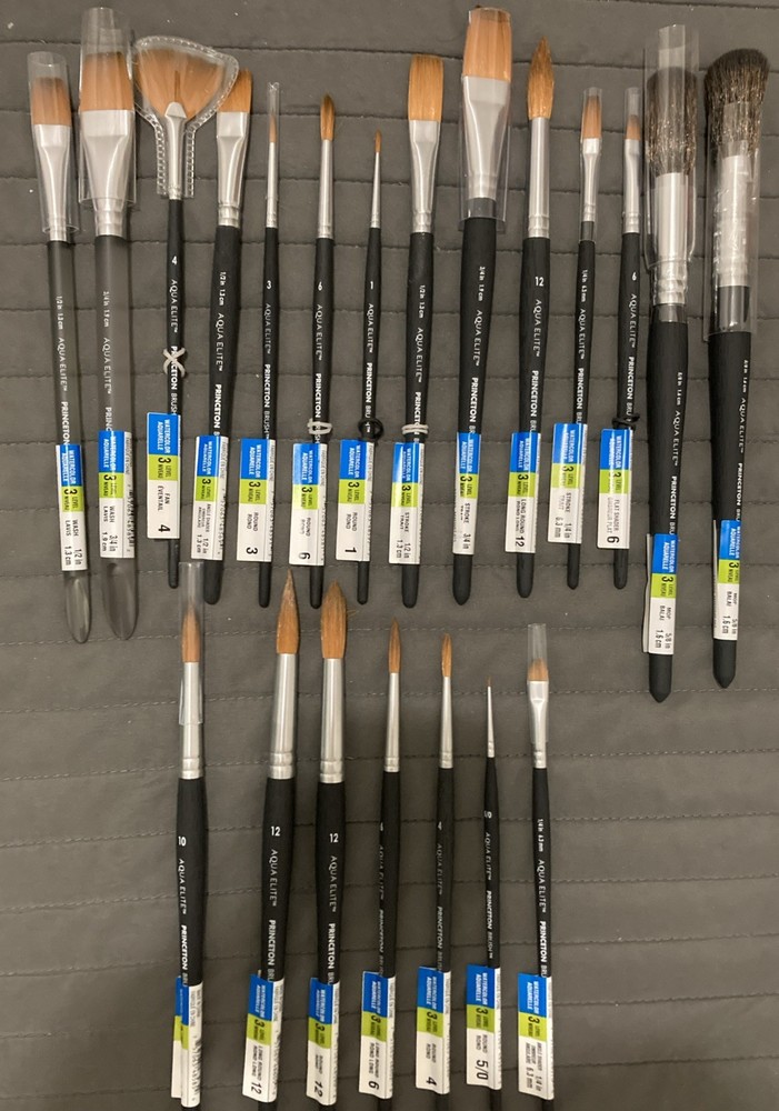 LOT OF 21 – Princeton Aqua Elite Synthetic Watercolor Paint Brushes – Bh5