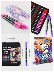 72 Colors Dual Tip Watercolor Markers – No Bleed Paint Pens for Art, Calligraphy