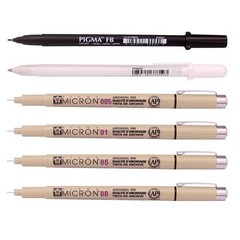Sakura Pigma Manga Basic Set (005, 01, 05, 08, FB, White) 6 Piece Set, White