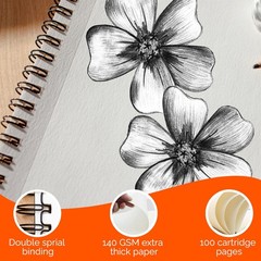 A5 Artist Sketch Book Pack of 2 Ring Bound Art Cartridge Paper 140GSM Paper