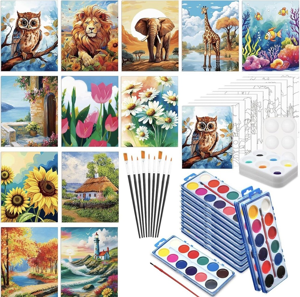 12 Pack Pre Drawn Canvas Kit 12 Pcs Pre Printed Canvas 8 x 10 In Mixed Style