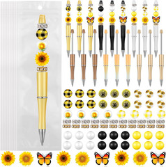 24 Sets Plastic Beadable Pens DIY Pens Making Kit Assorted Wood Beads Crystal Sp