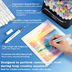 80 Colors Alcohol Markers Dual Tip Set, Chisel & Fine, 2.8g High Ink Capacity…