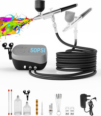 Airbrush Kit with Air Compressor,Dual-Action & Dual-Airflow 50 PSI High Pressure