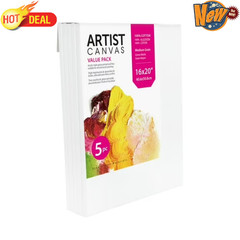 Studio Stretched Canvas, 100% Cotton Acid Free White Canvas, 16″x20″, 5 Pieces
