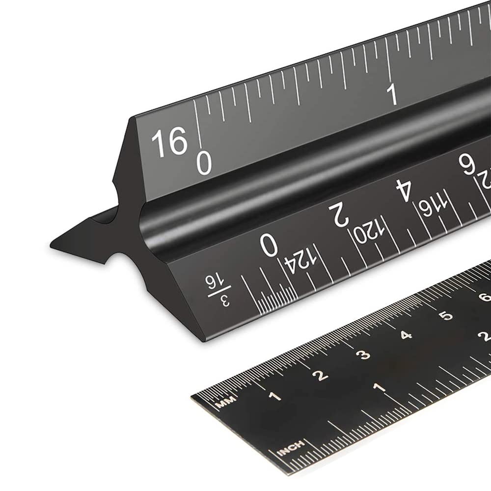 2PCS Aluminum Architectural Scale – 12″ Triangular Ruler, Black