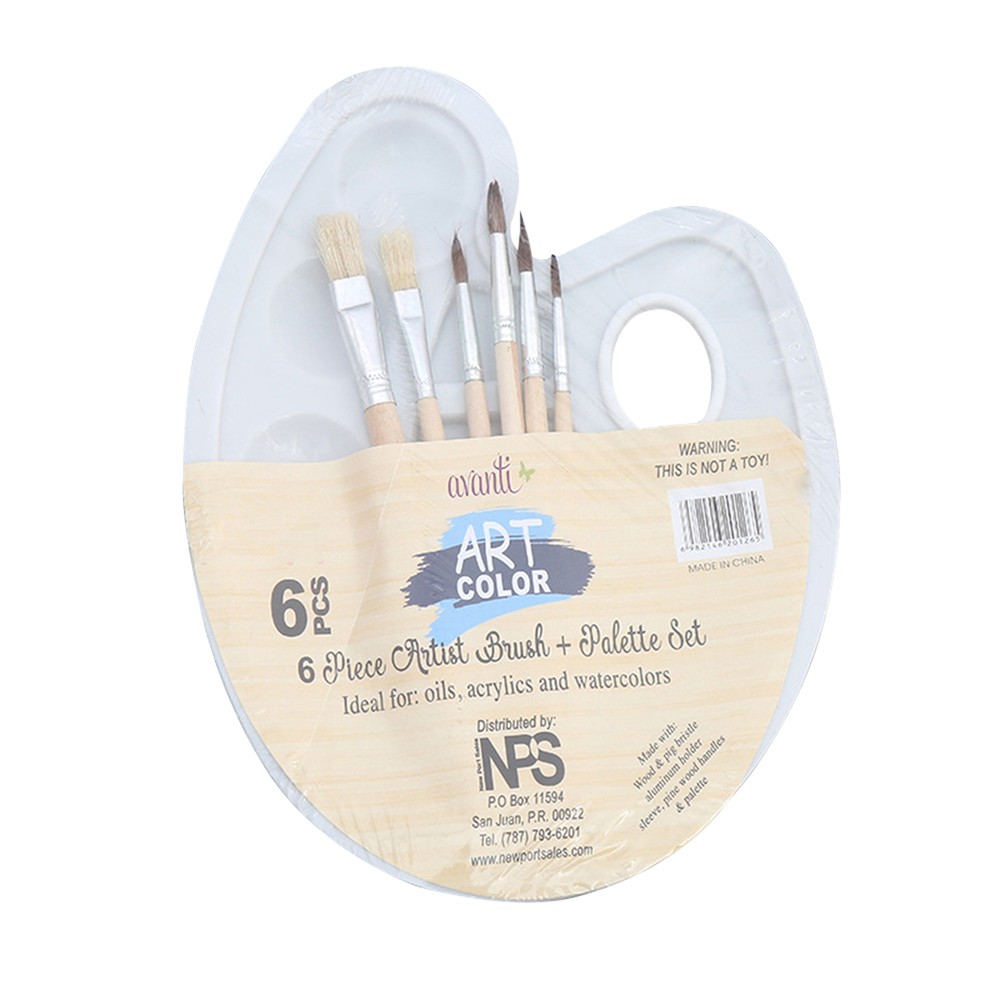 6pcs Paint Brushes and 1pc Palette Tray Set for Children Adults Y7A0
