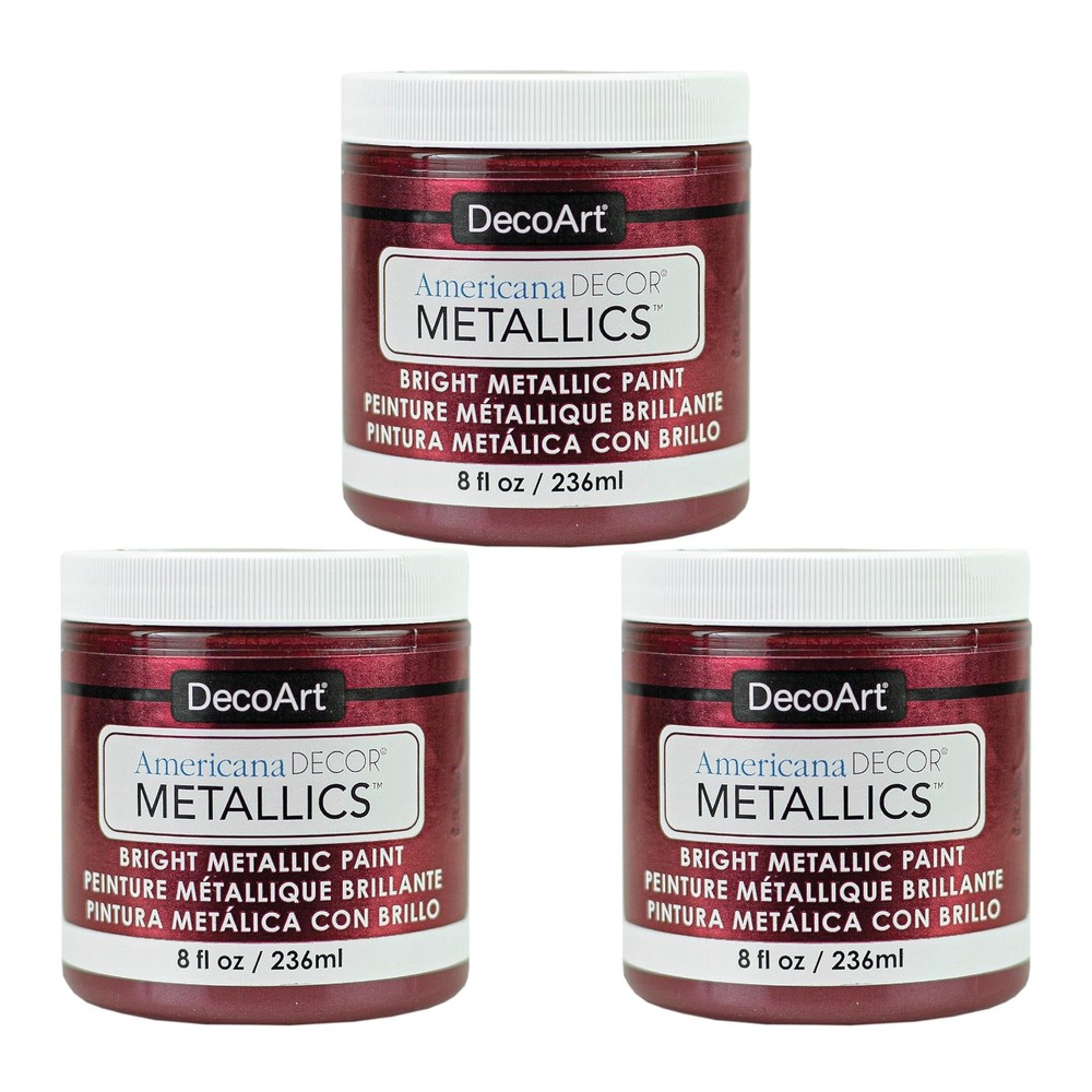 Americana Decor Metallics Paint – Garnet, 3 Pack (8 fl oz) – DIY Metallic Pai…