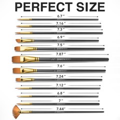 Professional Artist Paint Brush Set of 12 – 12, Black and Bronze