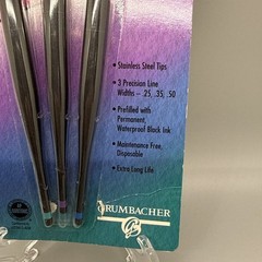 Grumbacher Artist Pen 3 Pc Set Ex Fine, Fine, Medium Stainless Tips NOS Vtg 1995