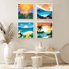 4 Pack Paint by Numbers for Adults and Kids Beginner，Landscape-Beach DIY Acry…