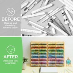 Ohuhu Bamboo Marker Organizer, Wooden Desktop Storage Hold 224 Markers for Home