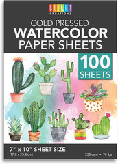 100 Sheets Cold Press Watercolor Paper for Artists and Beginners (7 X 10 Inches)