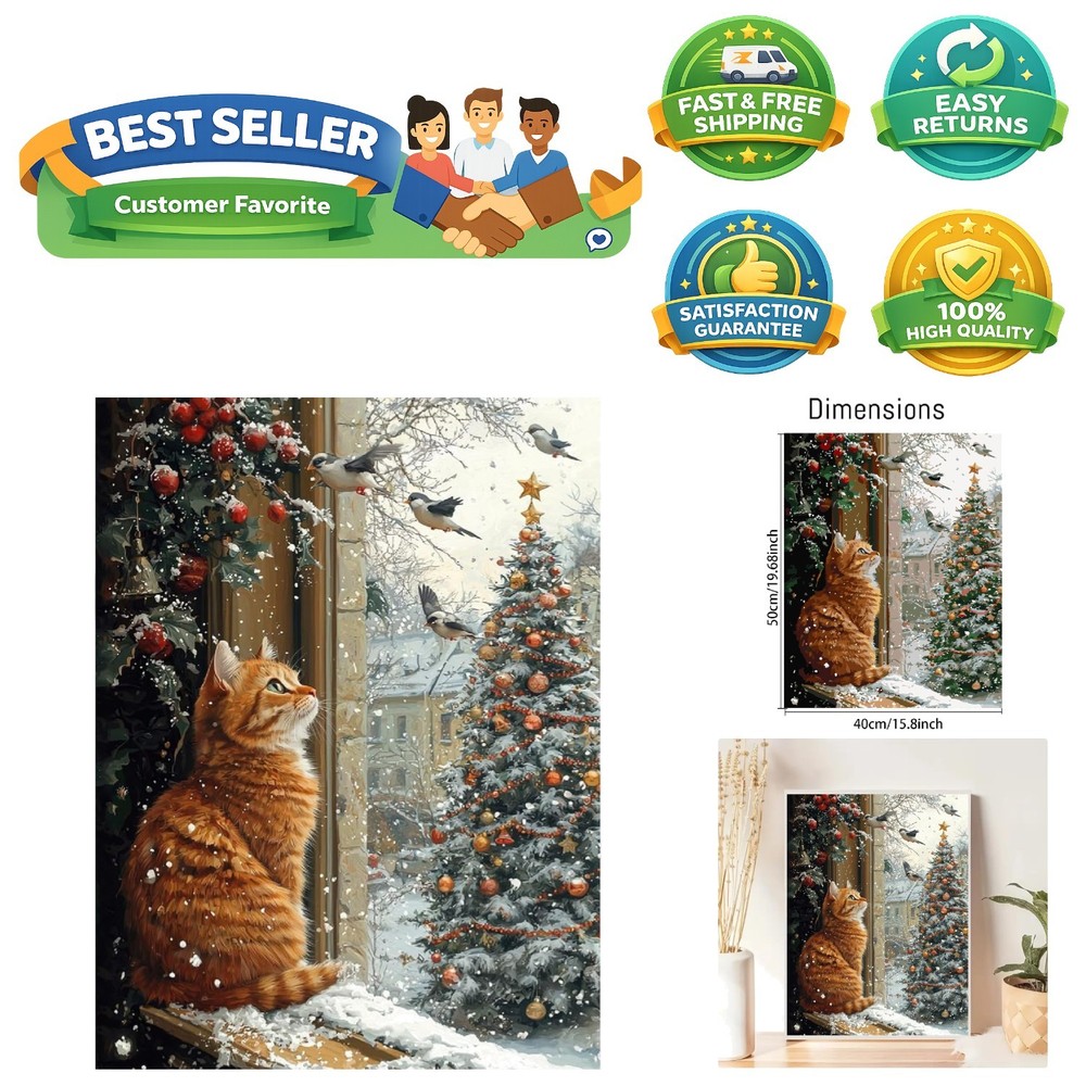 Cat Paint by Numbers Kit for Adults – 16x20in Relaxing Winter Art Project