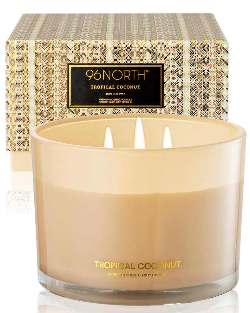96NORTH Luxury Coconut Soy Candle | Large 3 Wick Jar 3 Jar, Light Brown