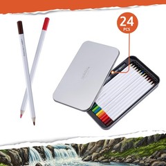 24 PCS Art Pro Watercolor Pencils Refillable Water Brush Metal Case Drawing