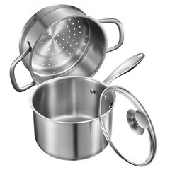 2.5 QT Saucepan with Steamer, Stainless Steel Saucepan with Glass Lid, Multi…