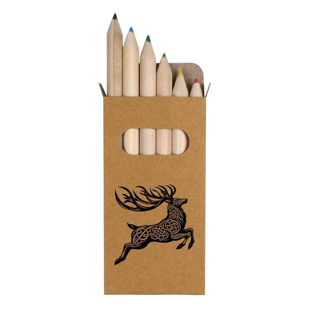 6 x ‘Celtic Stag Leaping’ Short 85mm Pencils / Coloured Pencil Set (PE00094858)