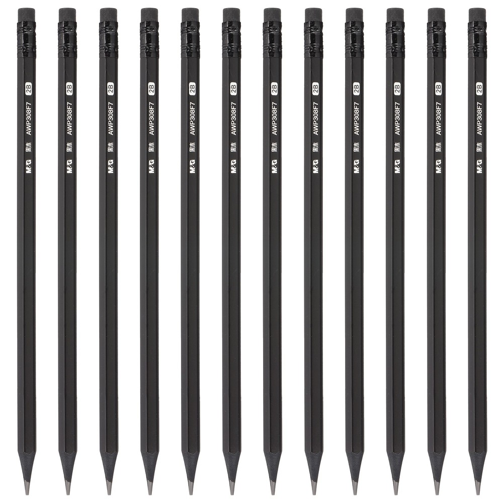 Wooden Hexagon Pencils, 12 Pcs Pencils Graphite Round 2B Pencils, Black