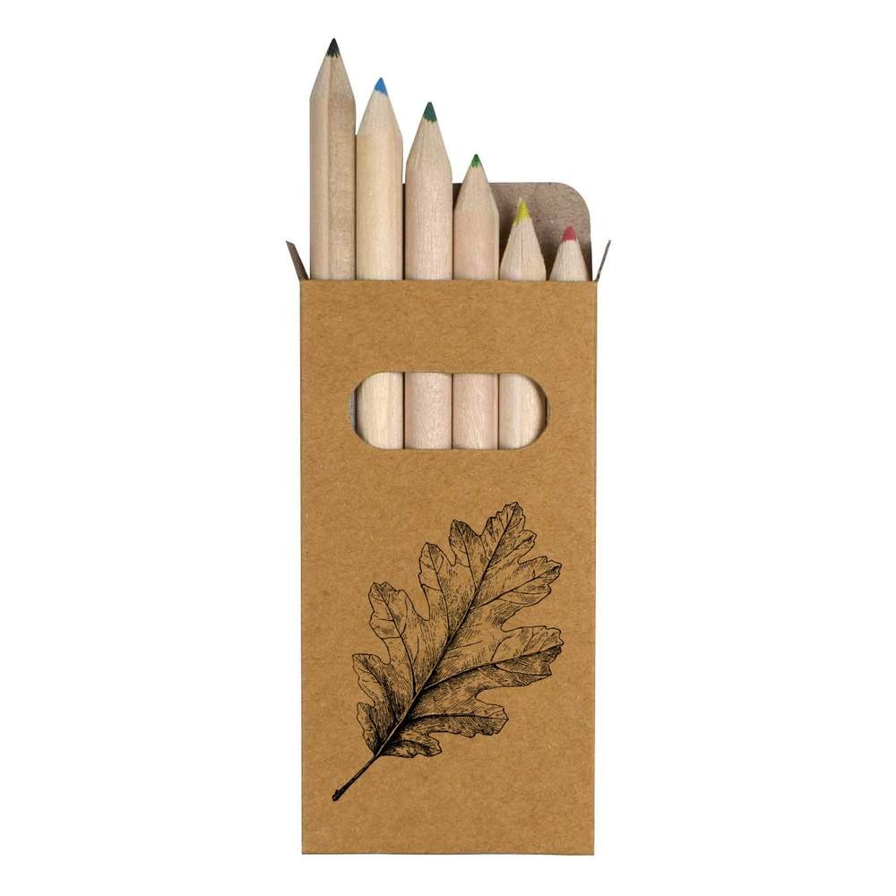 6 x ‘Simple Oak Leaf’ Short 85mm Pencils / Coloured Pencil Set (PE00094154)