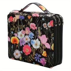 120 Slots Colored Pencil Case with Zipper Flower Pattern Art Drawing Pencil Bag
