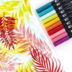 Tombow 56189 Dual Brush Pen Art Markers, Tropical, 10-Pack. Blendable, Brush and