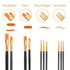 20 Pcs 2-Pack Black Nylon Hair Brushes for All-Purpose Oil Watercolor Painting