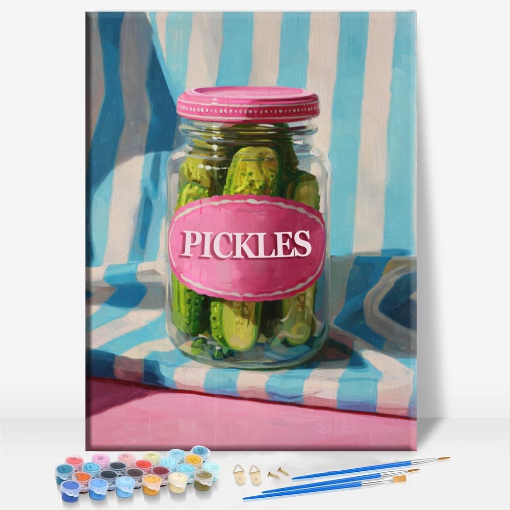 Pickles JAR Foodie Kitchen Cooking Lovers Food Framed Canvas DIY Paint by Num…