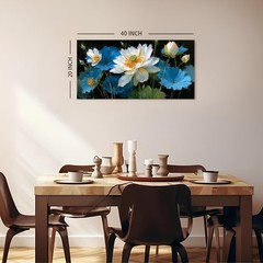 Blue White Lotus Flower Wall Art Canvas Picture for Living Room Water Lily Ze…