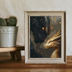 Animal Paint by Numbers Kit for Adults Beginners, Black Golden Dragon Easy Adult