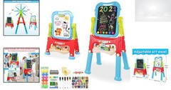 Easel for Kids Double Sided Adjustable Magnetic Art Board with Accessories Blue