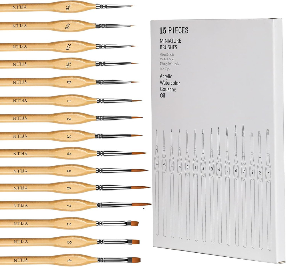 15PCS Miniature Paint Brushes Set, Fine Detail Brushes for Acrylic & Oil