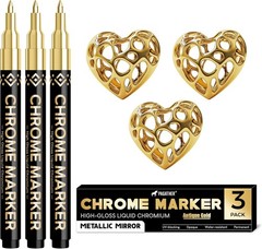 3Pcs Chrome Paint Markers, Gold Color Permanent Mirror Liquid Chrome Pens for Pl