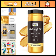 Large Metallic Gold Acrylic Paint 33.8oz – Non-Toxic, Fade-Resistant for Art & C