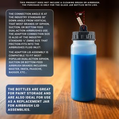 10 Airbrush 2.7oz Plastic Jar Bottles 60° Angle Adaptor Lid Assembly Connector