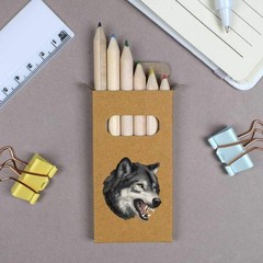 6 x ‘Snarling Wolf Head’ Short 85mm Pencils / Coloured Pencil Set (PE00075912)