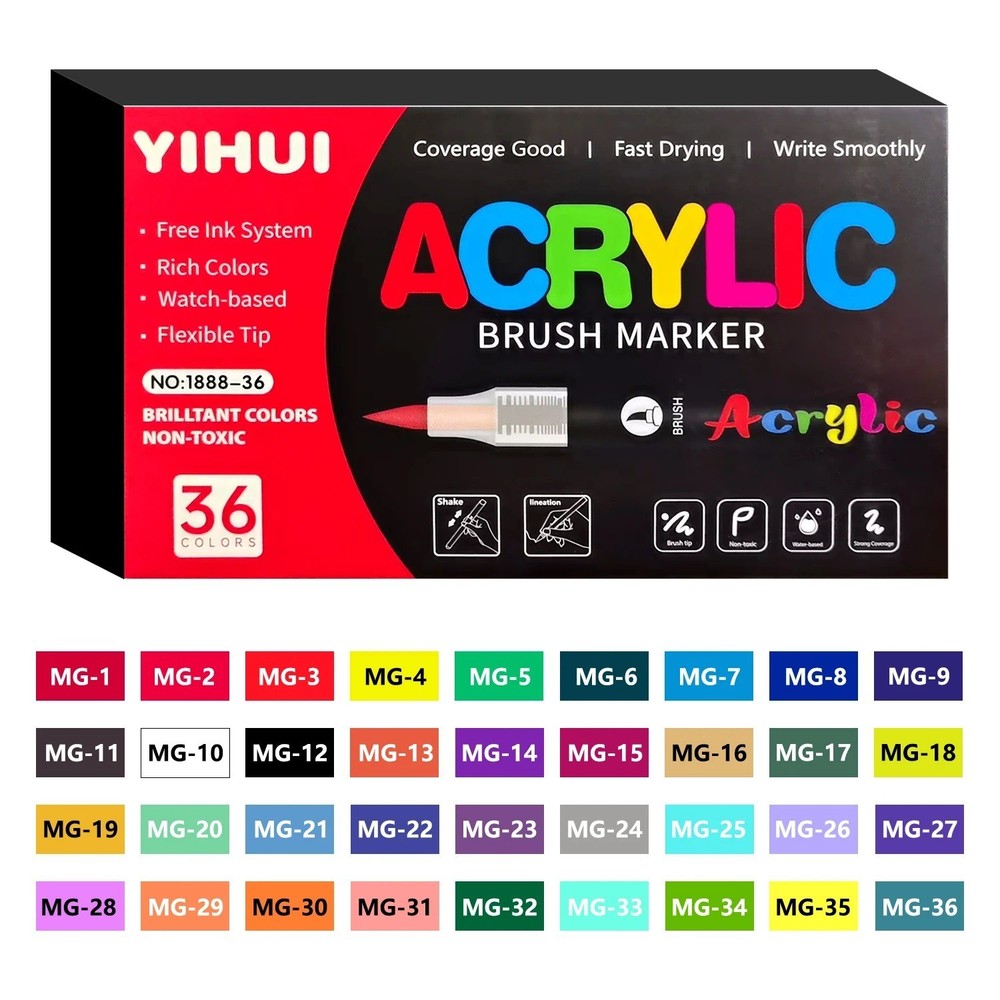 12/24/36/48/60 Color Acrylic Paint Markers Brush Tip Pen for Rock Wood Glass Art
