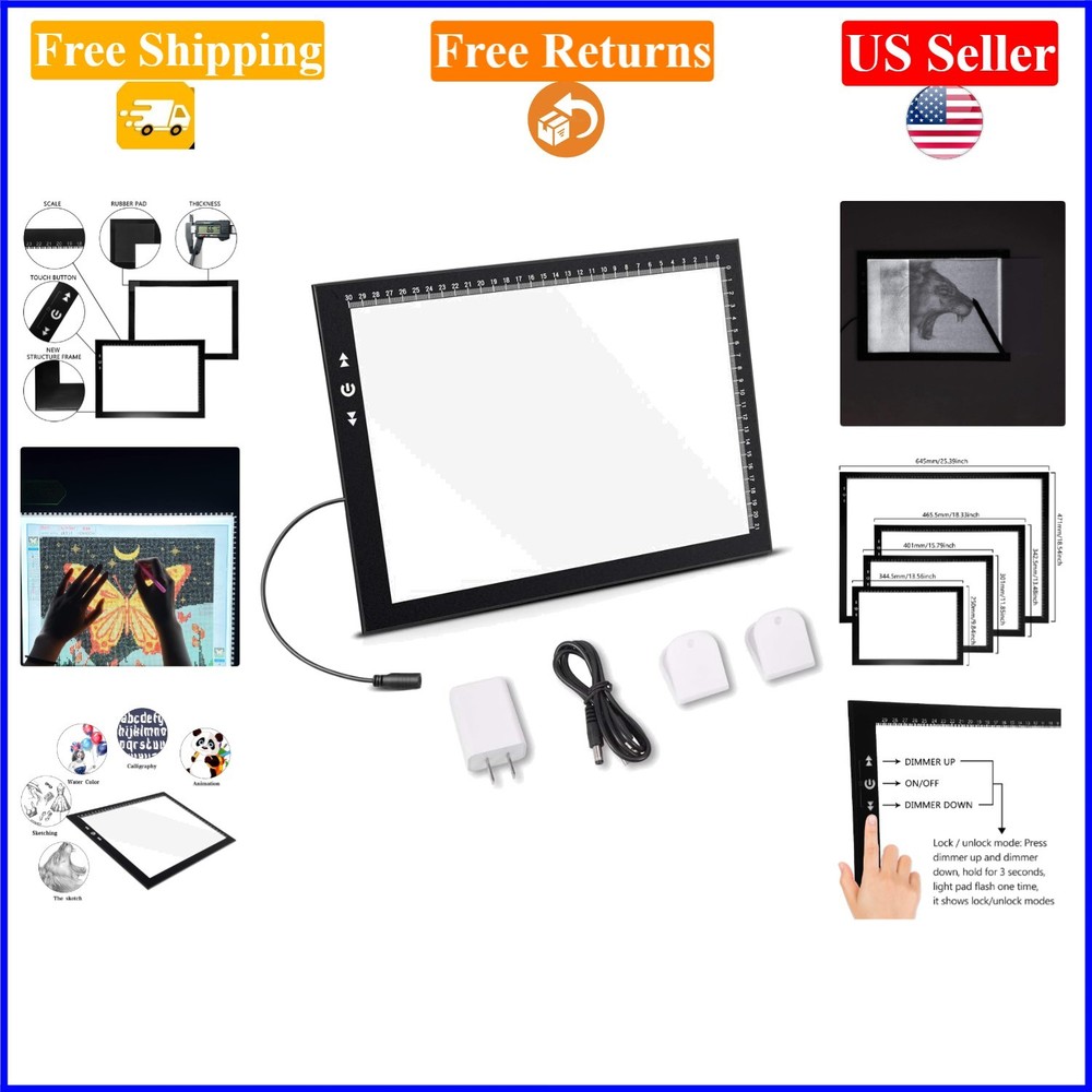 A4 Light Box for Drawing & Crafting, 7000 Lux, USB Power, Lock Button