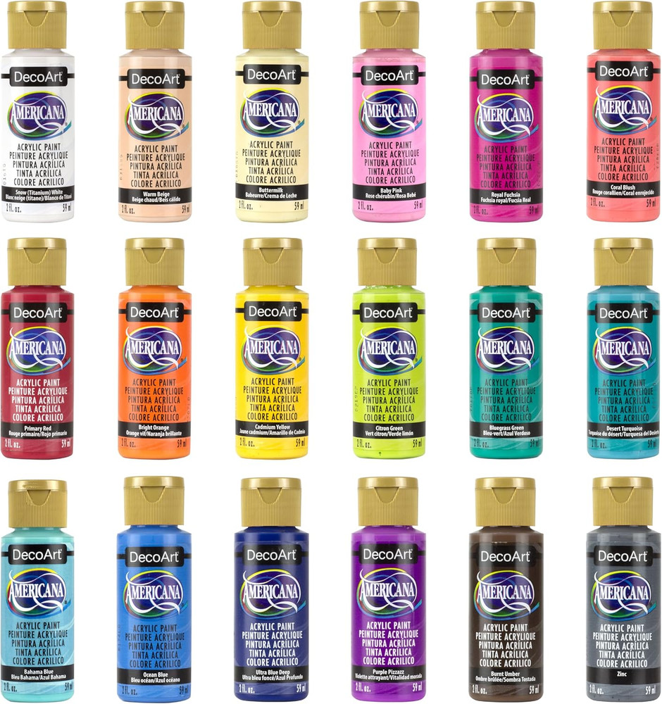 Decoart Americana Acrylic Paint Set – Popular Colors, 18 Bottles (2 Fl Oz) – Art