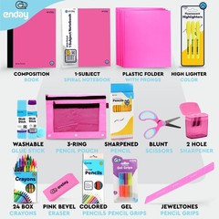 71 PCS Pink Back To School Supply Box Kit Kids Grades K5 Kindergarten Girls