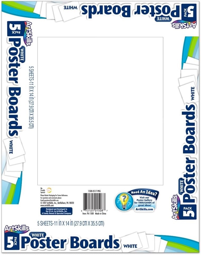 ArtSkills 11″ x 14″ Poster Board – School & Craft Supplies – White – 5 Count Pk