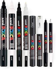 8 PCS Black & White Paint Marker Set PC5M PC3M PC1M PC1MR Fine Tip